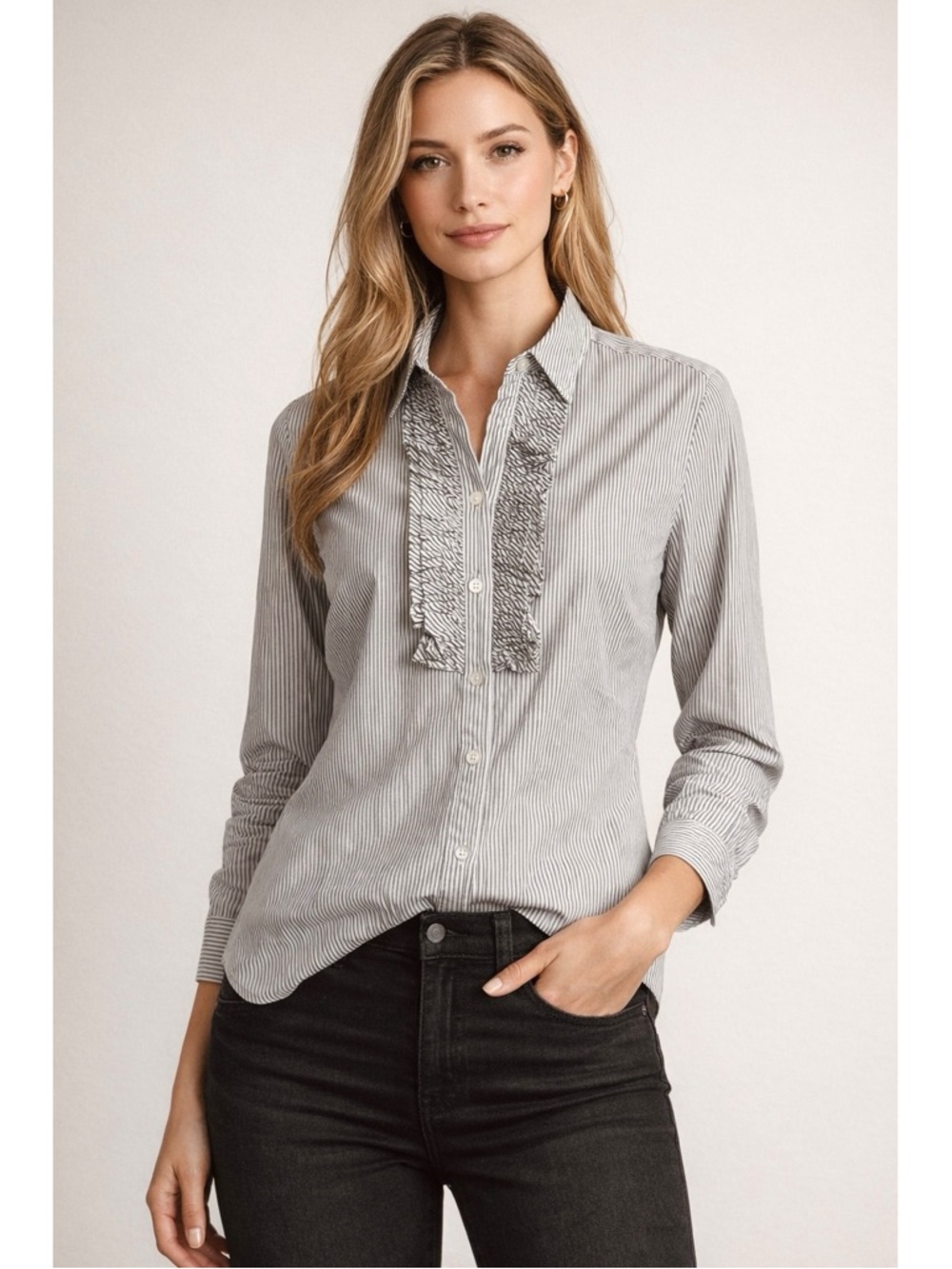 BANANA REPUBLIC Ruffled Bib Button Down Pinstripe Shirt Size 8P
